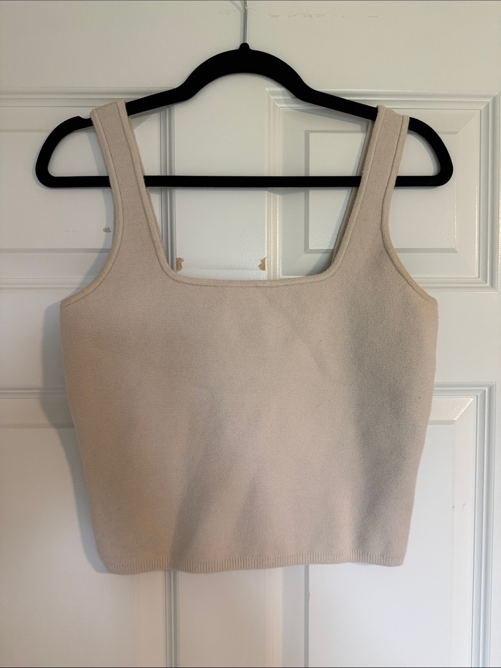 Abercrombie & Fitch Cream Square-Neck Knit Crop Tank